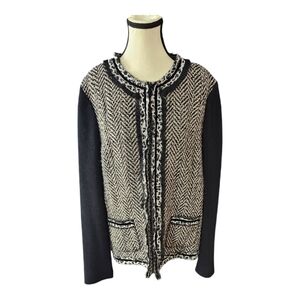 Chico's Black and Cream Herringbone Knit Cardigan